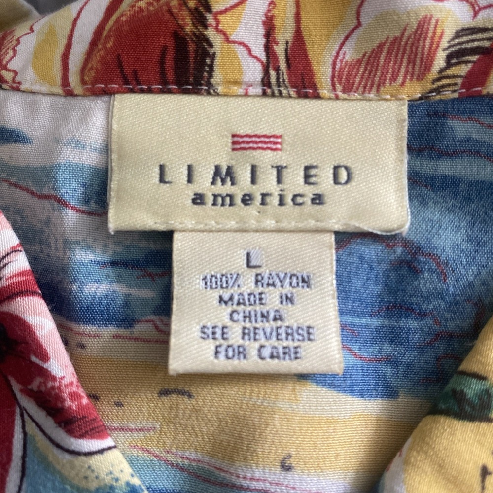 Vintage 90s Limited America Tea Timer T Shirt Dress Tropical L Rayon Tiki Cabana - Picture 4 of 9